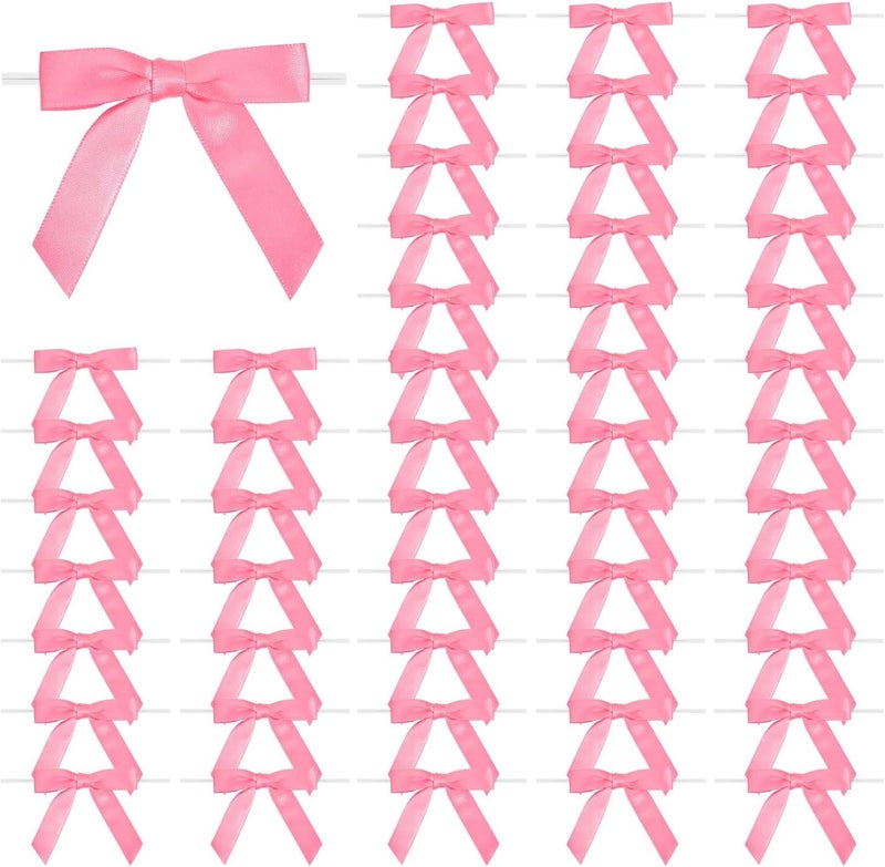 Sokfone Hot Pink Bow Satin Ribbon for Craft 2.5" Premade Mini Bows for Gift Wrapping Crafts, Sewing, Scrapbooking, Weddings, DIY Party Baking Decoration- 50 Counts - Image 1